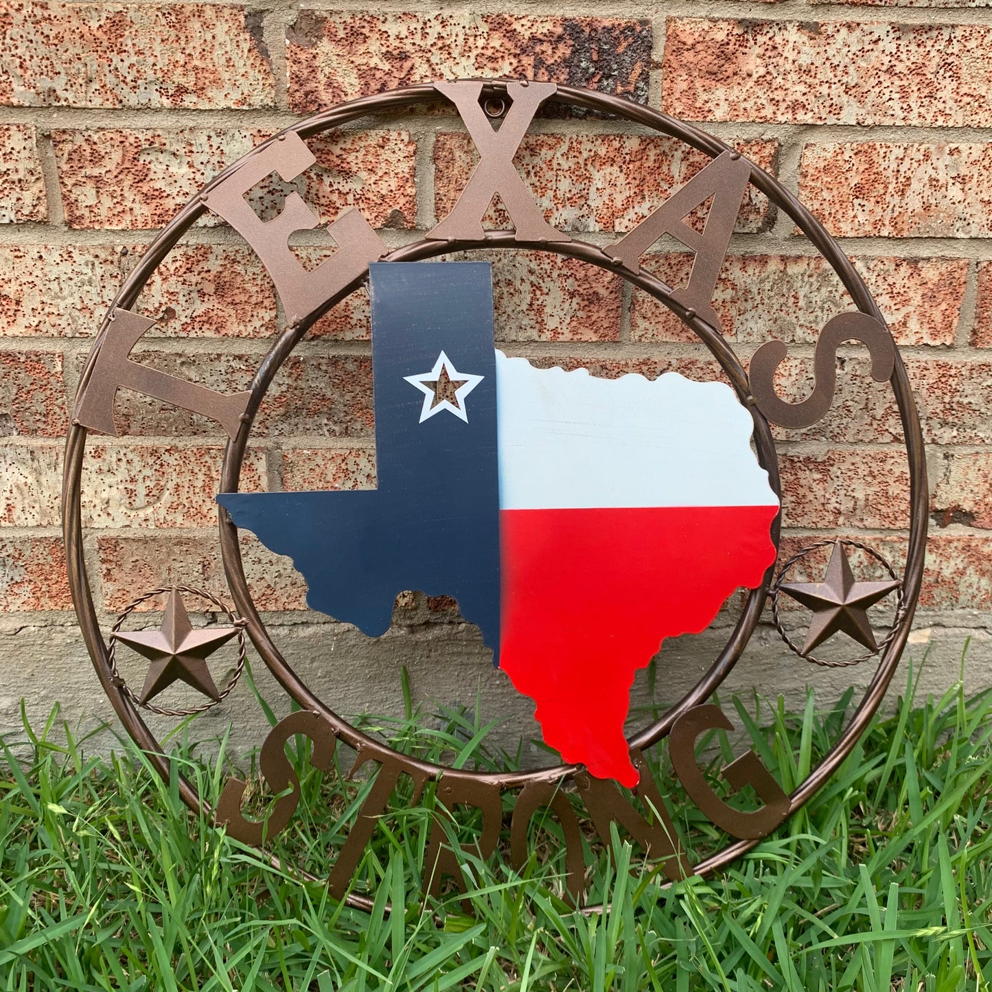 TEXAS STRONG BARN METAL WALL ART SIGN WESTERN HOME DECOR RED WHITE BLUE HANDMADE #EH13213