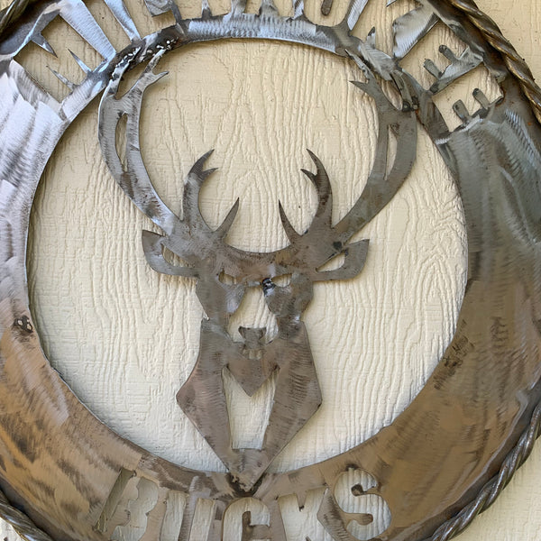 24" MILWAUKEE BUCKS RAW METAL WIDE BAND DISC STYLE METAL CUSTOM VINTAGE CRAFT TEAM SPORTS SIGN HANDMADE