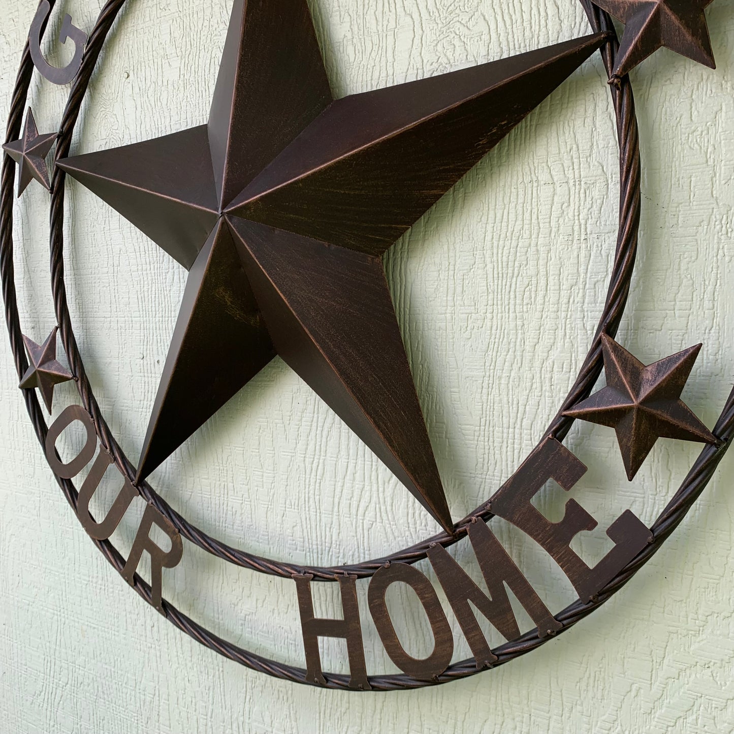 GOD BLESS OUR HOME BARN STAR METAL LONE STAR TWISTED ROPE RING WESTERN HOME DECOR HANDMADE #EH11040