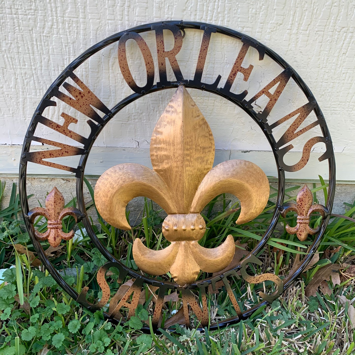 NEW ORLEANS SAINTS METAL SIGN WALL ART WESTERN HOME DECOR GOLD & BLACK HANDMADE #EH10272