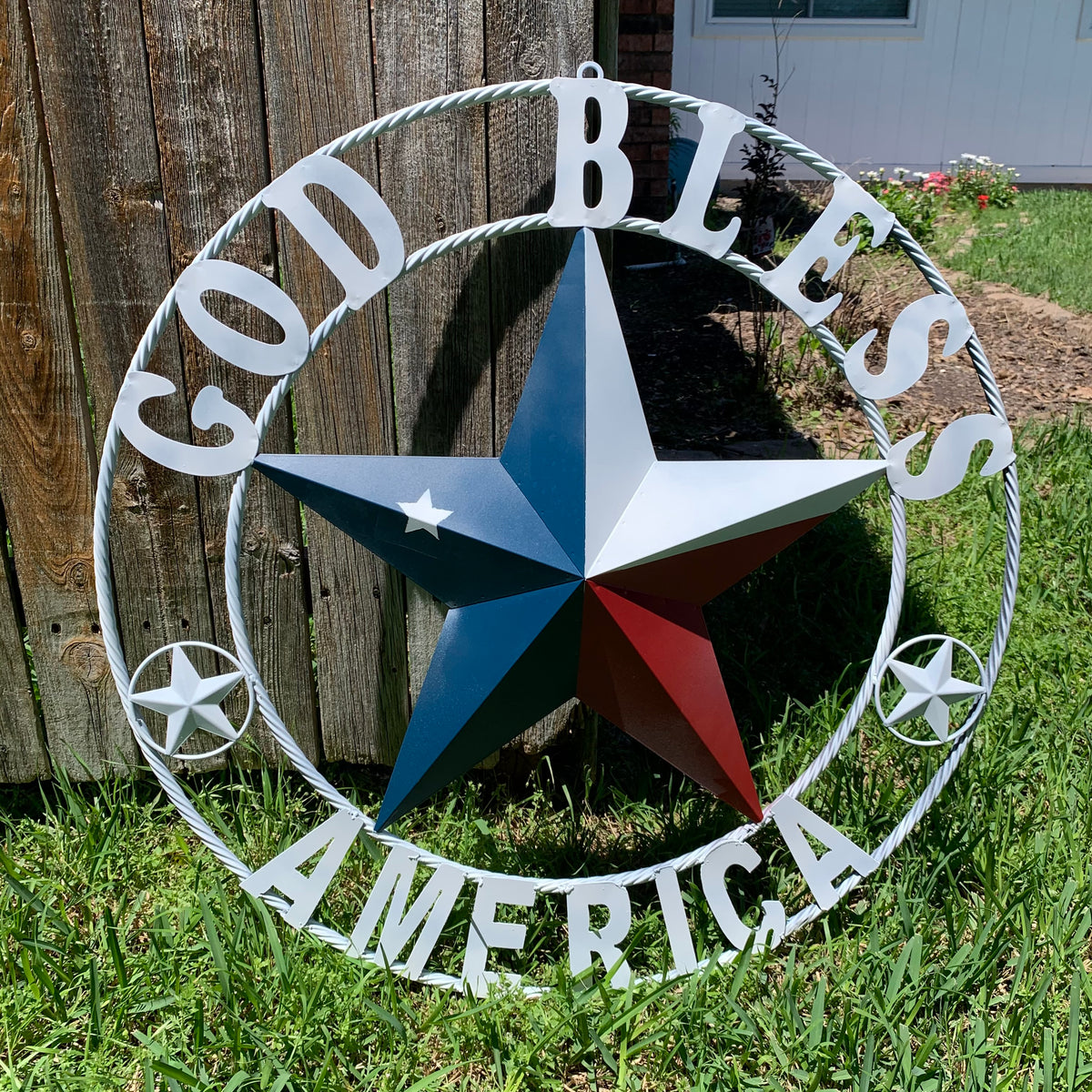 GOD BLESS AMERICA WHITE RING & RED WHITE BLUE BARN METAL STAR TWISTED RING HANDMADE NEW