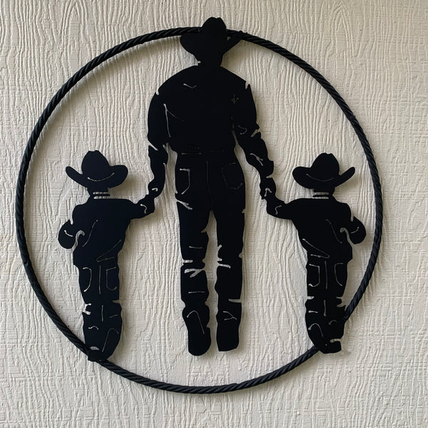 24" FATHER & 2 SON LASER CUT METAL WALL ART CUSTOM VINTAGE CRAFT RUSTIC BLACK HAND MADE