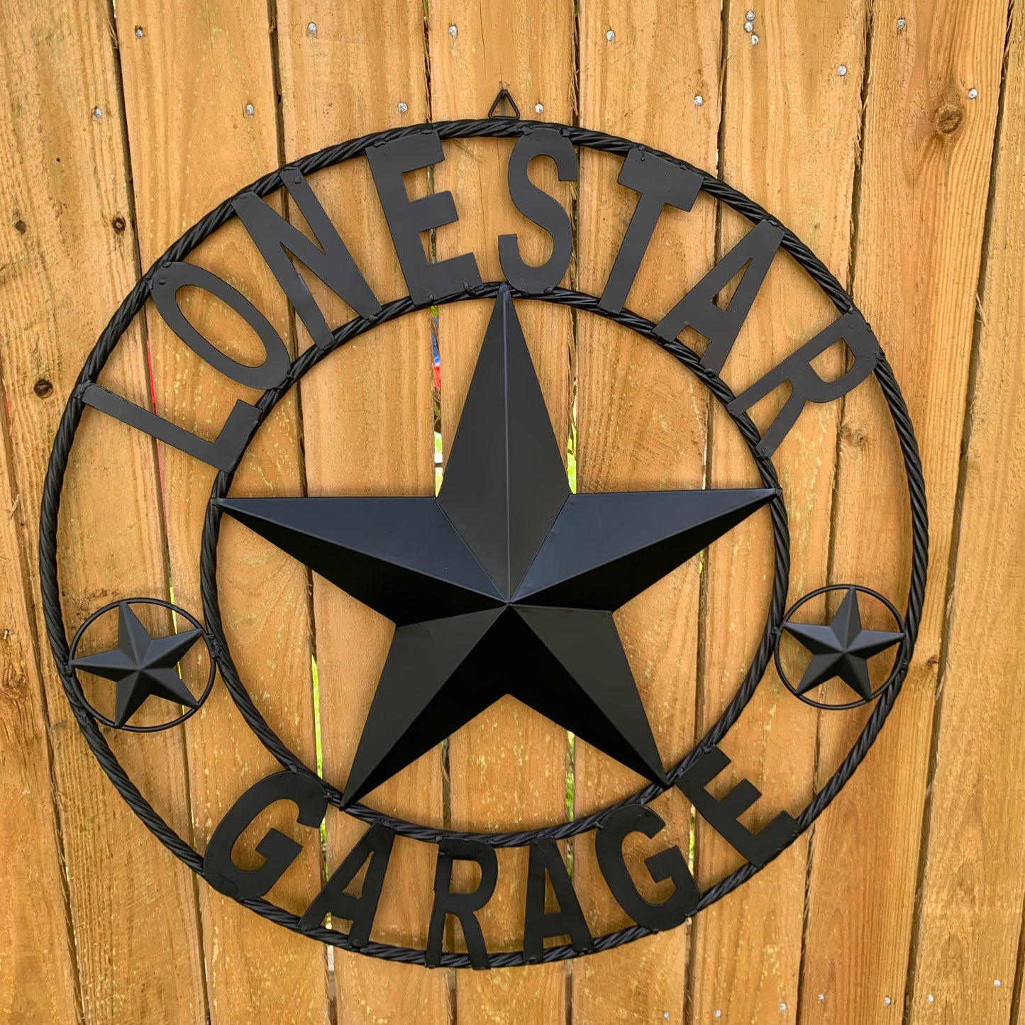 LONESTAR GARAGE STYLE CUSTOM BARN NAME STAR LONESTAR GARAGE METAL NAME BARN STAR WITH TWISTED ROPE RING 3d STAR ART WESTERN HOME DECOR RUSTIC BROWN
