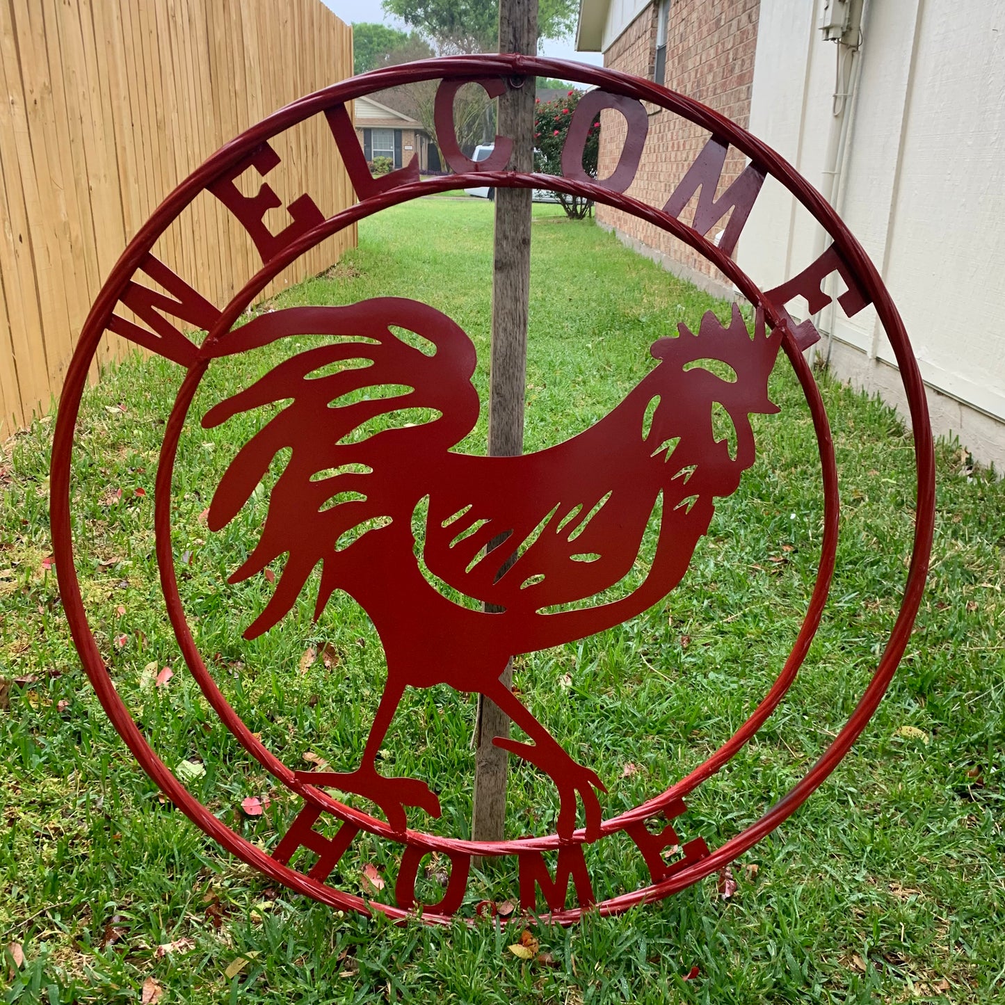 YOUR CUSTOM NAME RED ROOSTER LASERCUT METAL ART WITH RING DESIGN WESTERN METAL ANIMAL ART HOME WALL DECOR BRAND NEW
