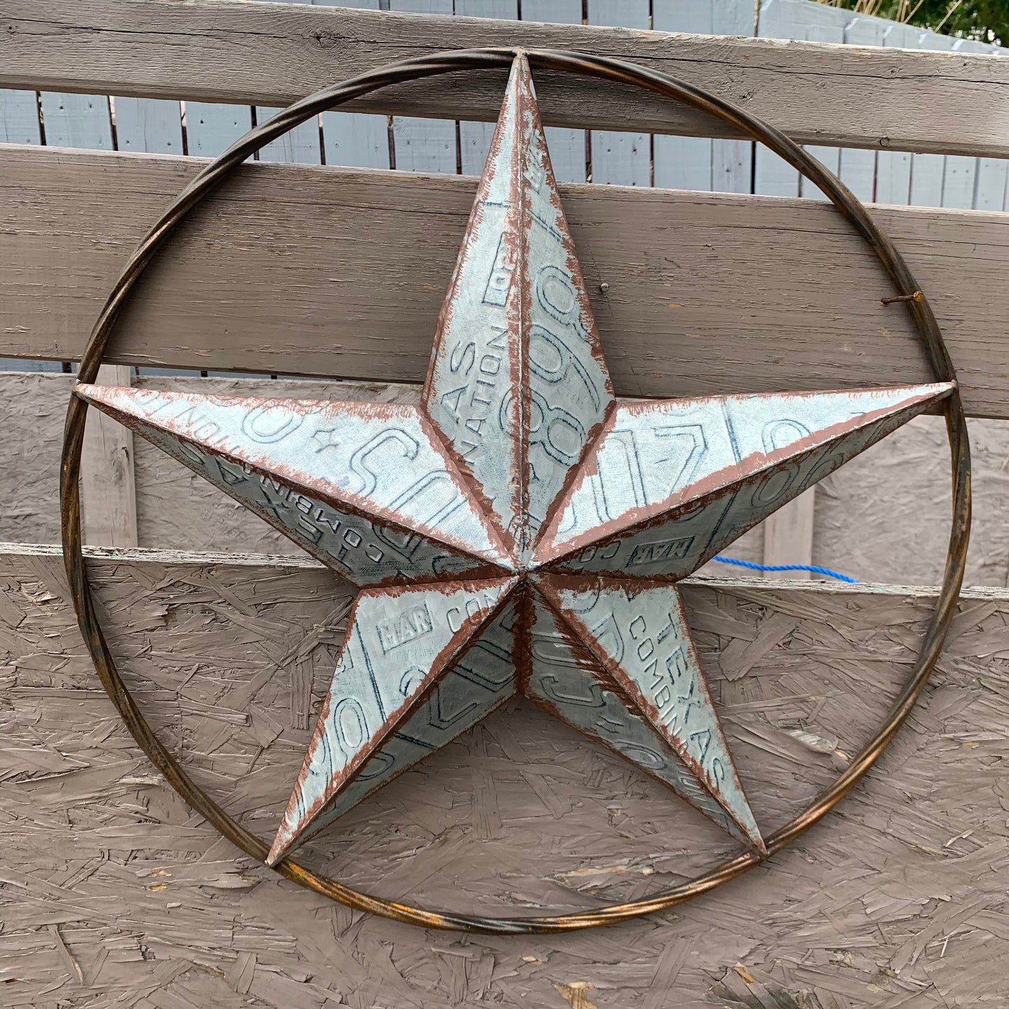 #RT6161 GALVANIZED TEXAS LICENSE PLATE STAR BARN METAL WESTERN HOME DECOR HANDMADE NEW