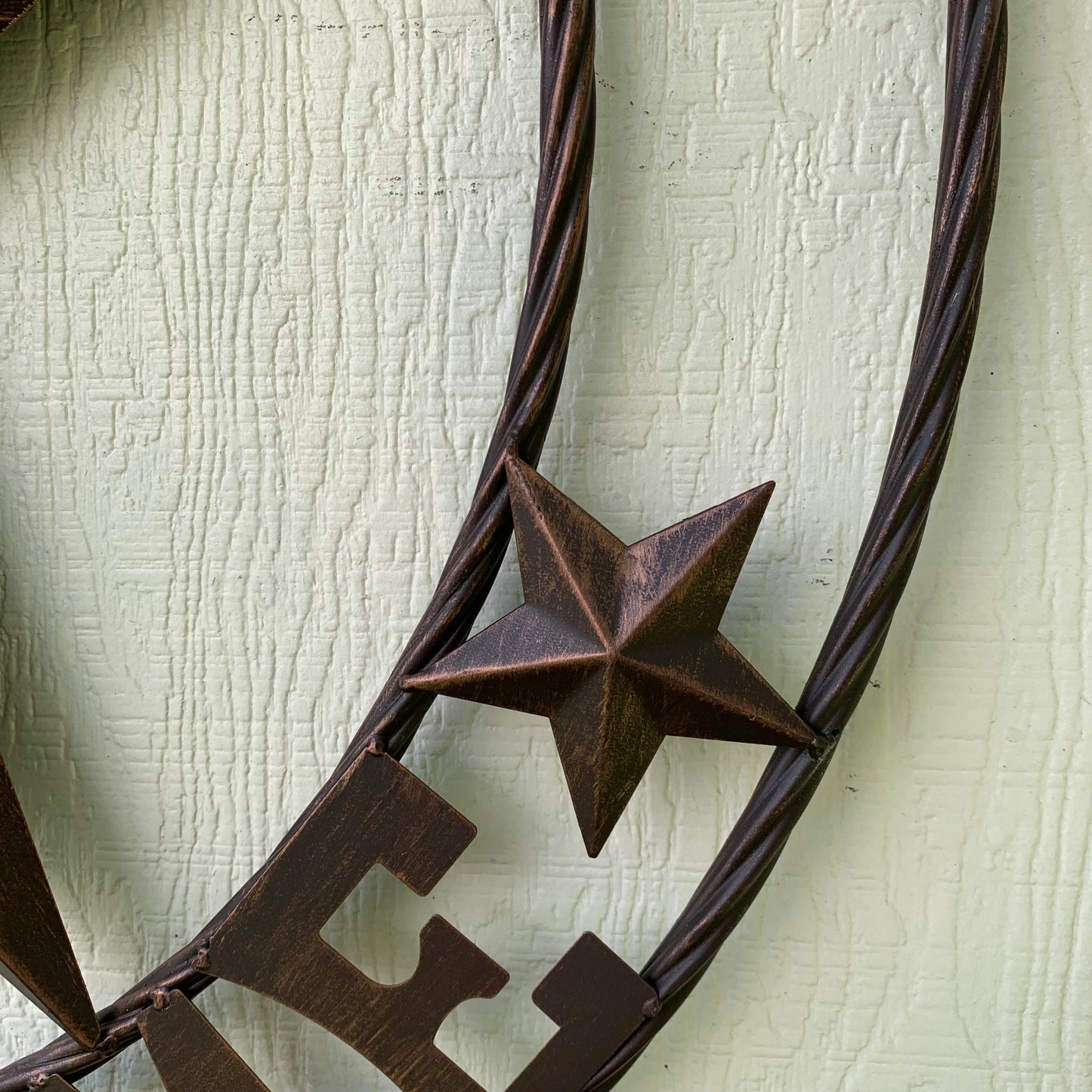 GOD BLESS OUR HOME BARN STAR METAL LONE STAR TWISTED ROPE RING WESTERN HOME DECOR HANDMADE #EH11040