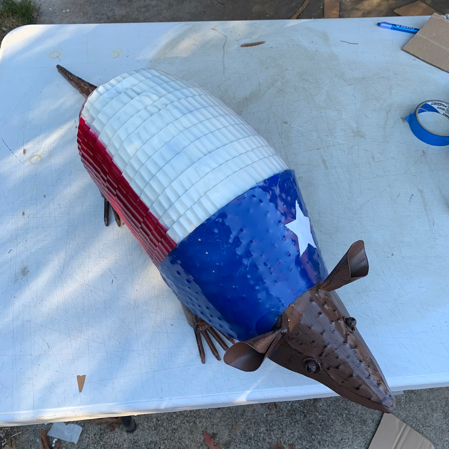 TEXAS FLAG ARMADILLO GARDEN ANIMAL SCULPTURE YARD ART METAL DECOR ORNAMENT PATRIOTIC DECOR HANDMADE #EH12220 30",22",14",10"