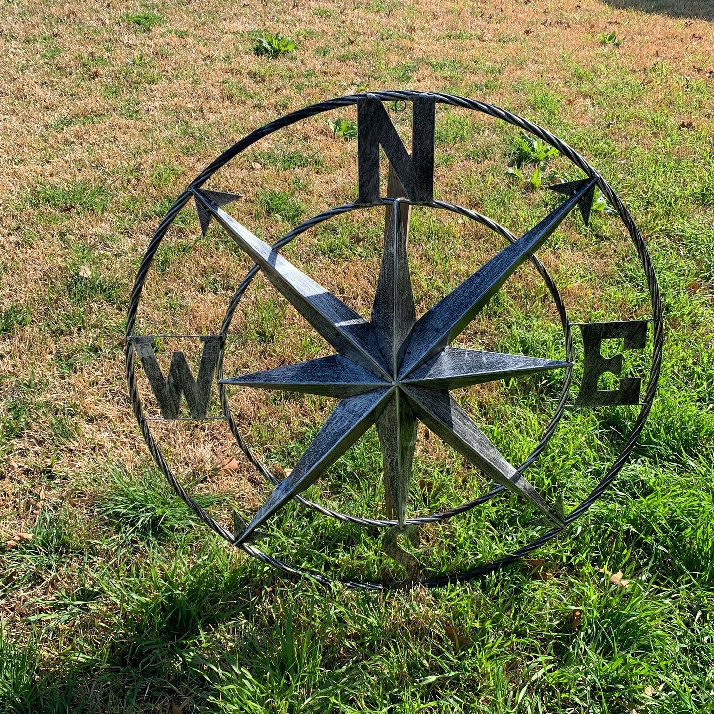 36" COMPASS GREY METAL ART WESTERN METAL ART HOME WALL DECOR RUSTIC GREY #EH10383