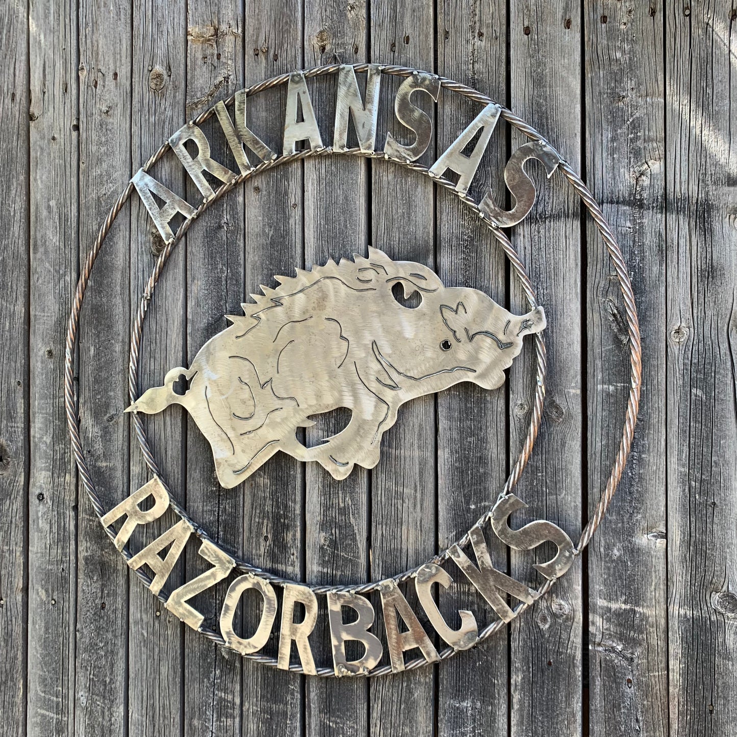 ARKANSAS RAZORBACKS CUSTOM RAW METAL VINTAGE CRAFT TEAM SIGN OFFICIAL LICENSED PRODUCT