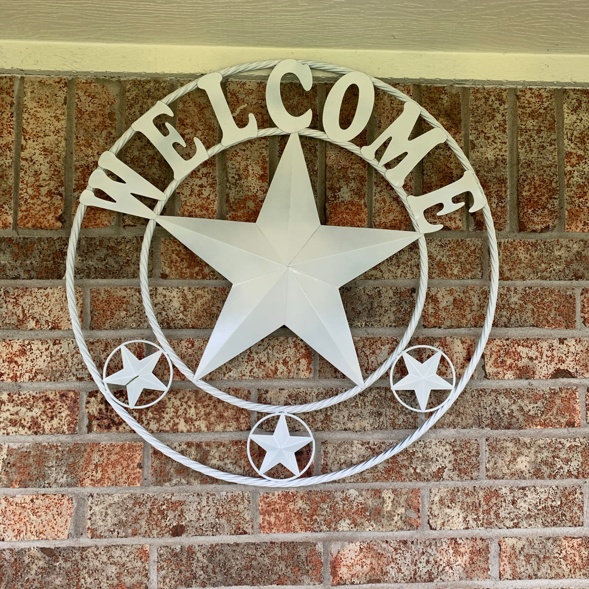 WELCOME WHITE STAR BARN STAR METALTWISTED ROPE RING LONESTAR WESTERN HOME DECOR HANDAMDE NEW 18",20",24",32",36",40",50"