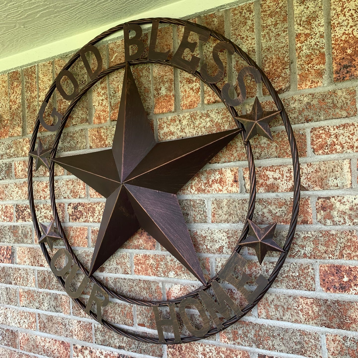 GOD BLESS OUR HOME BARN STAR METAL LONE STAR TWISTED ROPE RING WESTERN HOME DECOR HANDMADE #EH11040