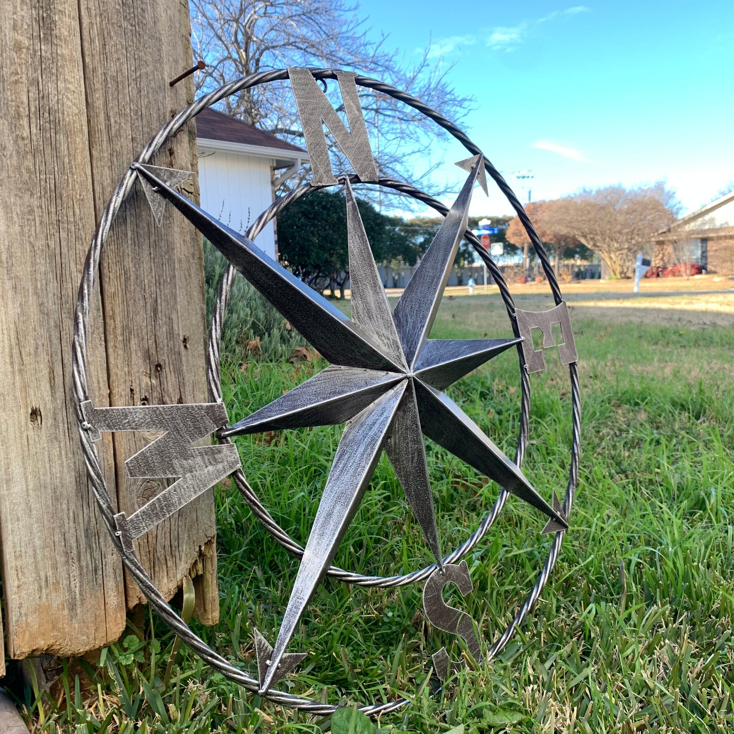 COMPASS 24" GREY METAL SIGN WESTERN HOME DECOR HANDMADE NEW #EH10381