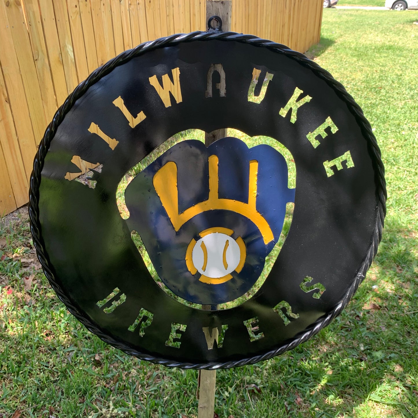 24" MILWAUKEE BREWERS WIDE BAND DISC CUSTOM METAL VINTAGE CRAFT TEAM SPORTS SIGN HANDMADE