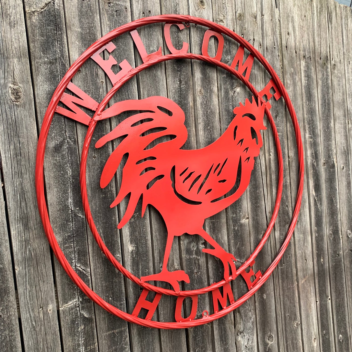 YOUR CUSTOM NAME RED ROOSTER LASERCUT METAL ART WITH RING DESIGN WESTERN METAL ANIMAL ART HOME WALL DECOR BRAND NEW