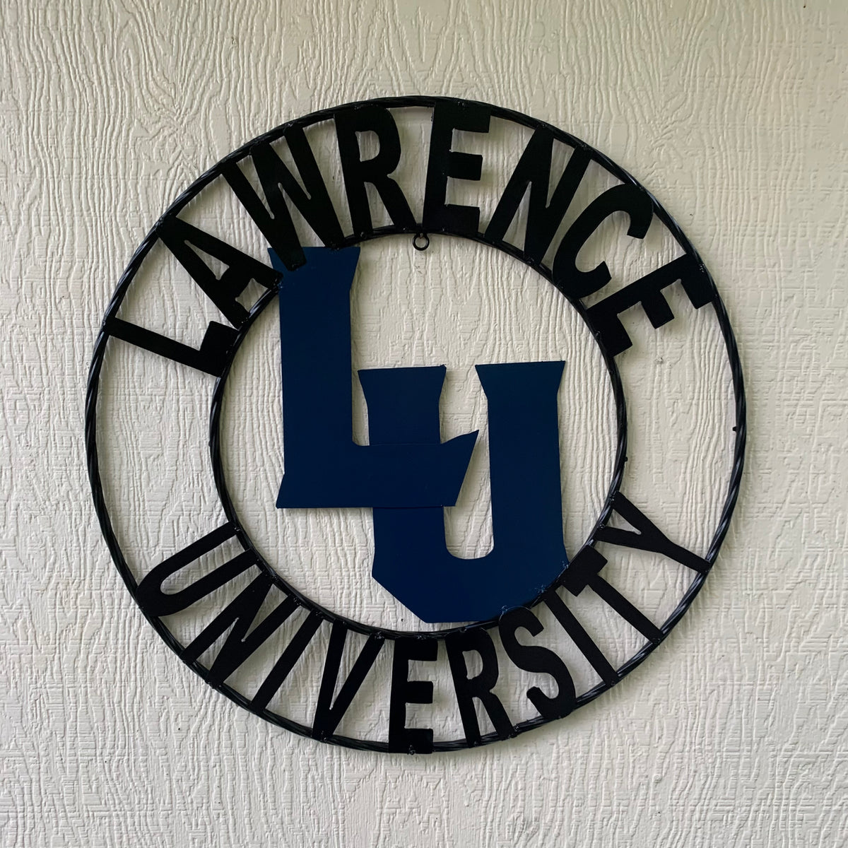 LAWRENCE UNIVERSITY METAL CUSTOM VINTAGE CRAFT WALL ART RUSTIC BLUE & BLACK TEAM SIGN HANDMADE