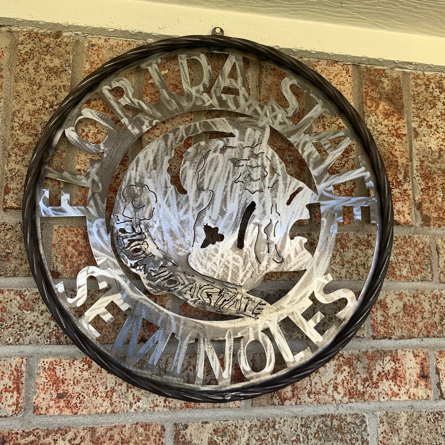 FSU FLORIDA STATE SEMINOLES INDIAN CUSTOM RAW METAL VINTAGE CRAFT TEAM SIGN HANDMADE