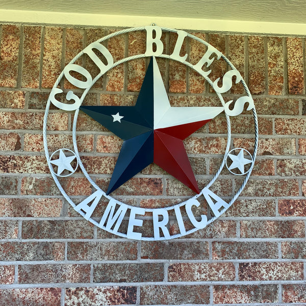 GOD BLESS AMERICA WHITE RING & RED WHITE BLUE BARN METAL STAR TWISTED RING HANDMADE NEW