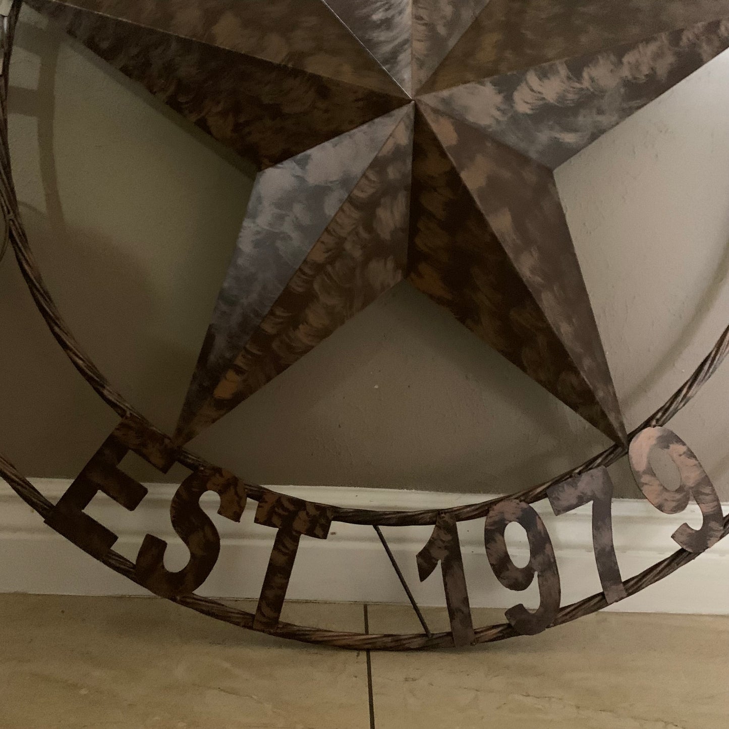COLOMINA STYLE YOUR CUSTOM NAME BARN STAR BRONZE BRUSH COPPER METAL STAR 3d TWISTED ROPE RING COLOMINA WESTERN HOME DECOR RUSTIC VINTAGE HANDMADE 24",32",36",40",42",44",46",50"