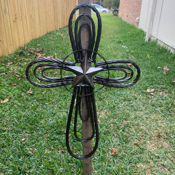 #EH80002 STAR WROUGHT IRON METAL CROSS WALL ART DARK SILVER GREY WESTERN HOME DECOR HANDMADE