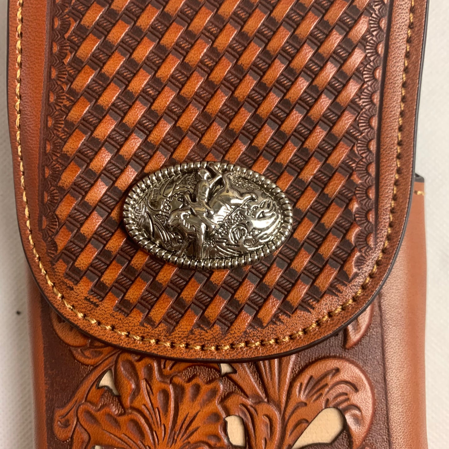 7.5" RODEO BULL RIDER TAN BEIGE LEATHER POUCH EXTRA LARGE  BELT LOOP HOLSTER CELL PHONE CASE UNIVERSAL OVERSIZE HANDMADE #EH12963