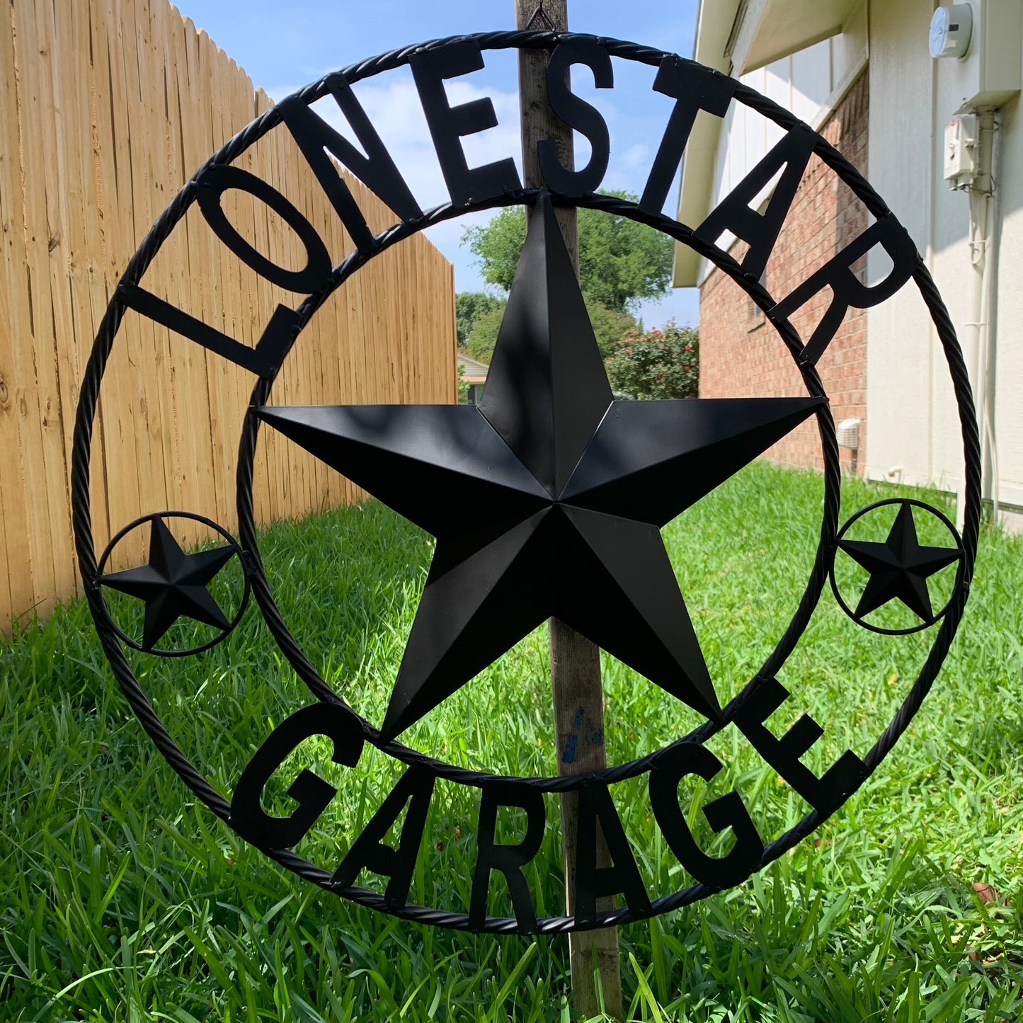 LONESTAR GARAGE STYLE CUSTOM BARN NAME STAR LONESTAR GARAGE METAL NAME BARN STAR WITH TWISTED ROPE RING 3d STAR ART WESTERN HOME DECOR RUSTIC BROWN