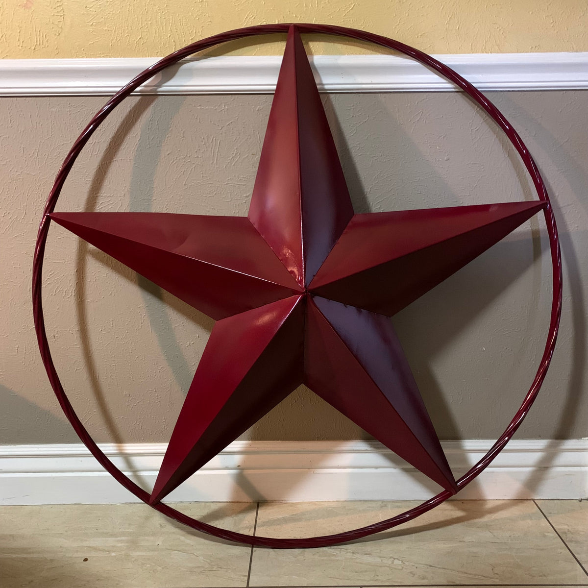 CRANBERRY BURGUNDY STAR RED STAR BARN METAL LONESTAR TWISTED ROPE RING WALL ART WESTERN HOME DECOR BRAND NEW