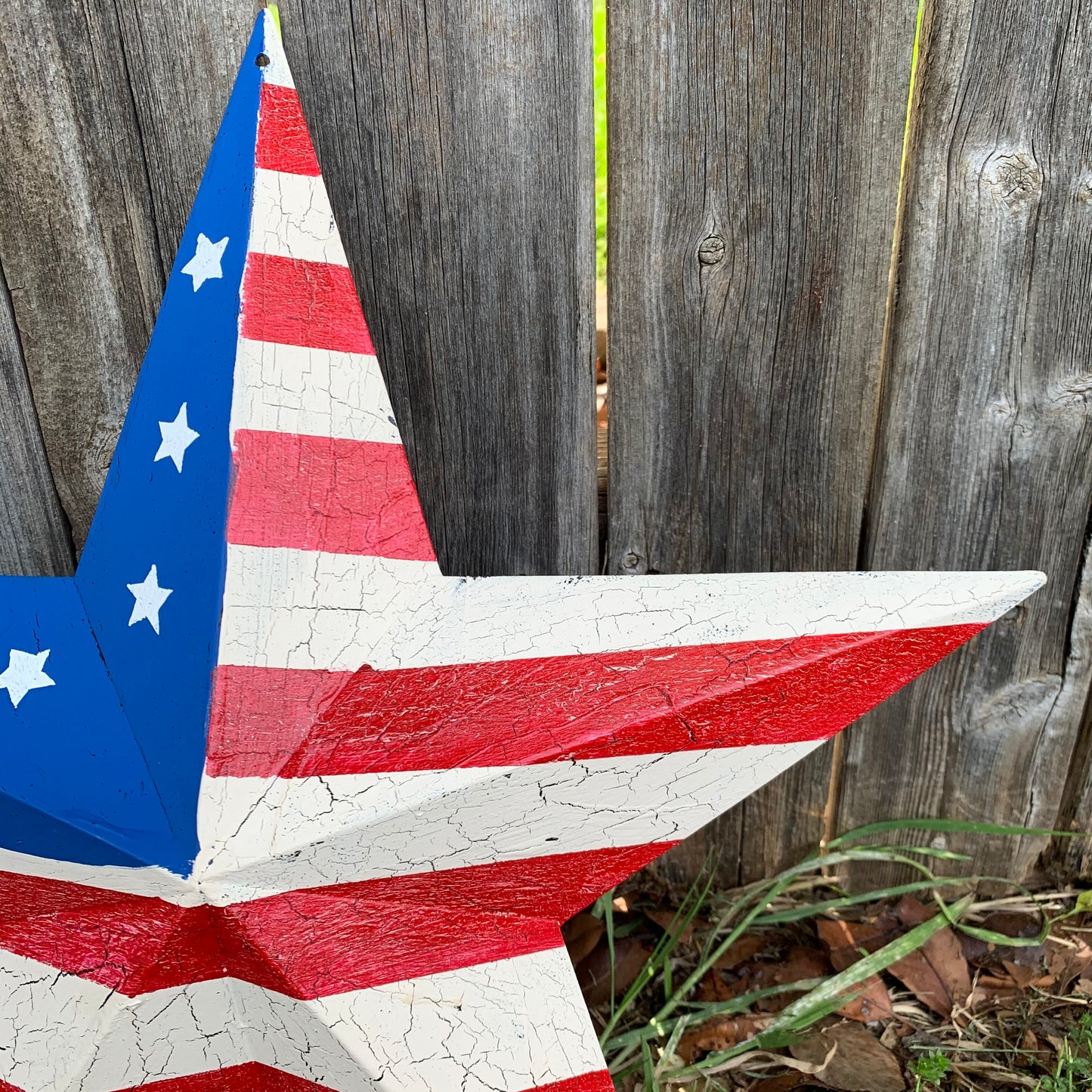 CRACKLE STAR RED WHITE BLUE Metal Wall Art Western Home Decor Handmade 9",12",16",24",30",34",36"