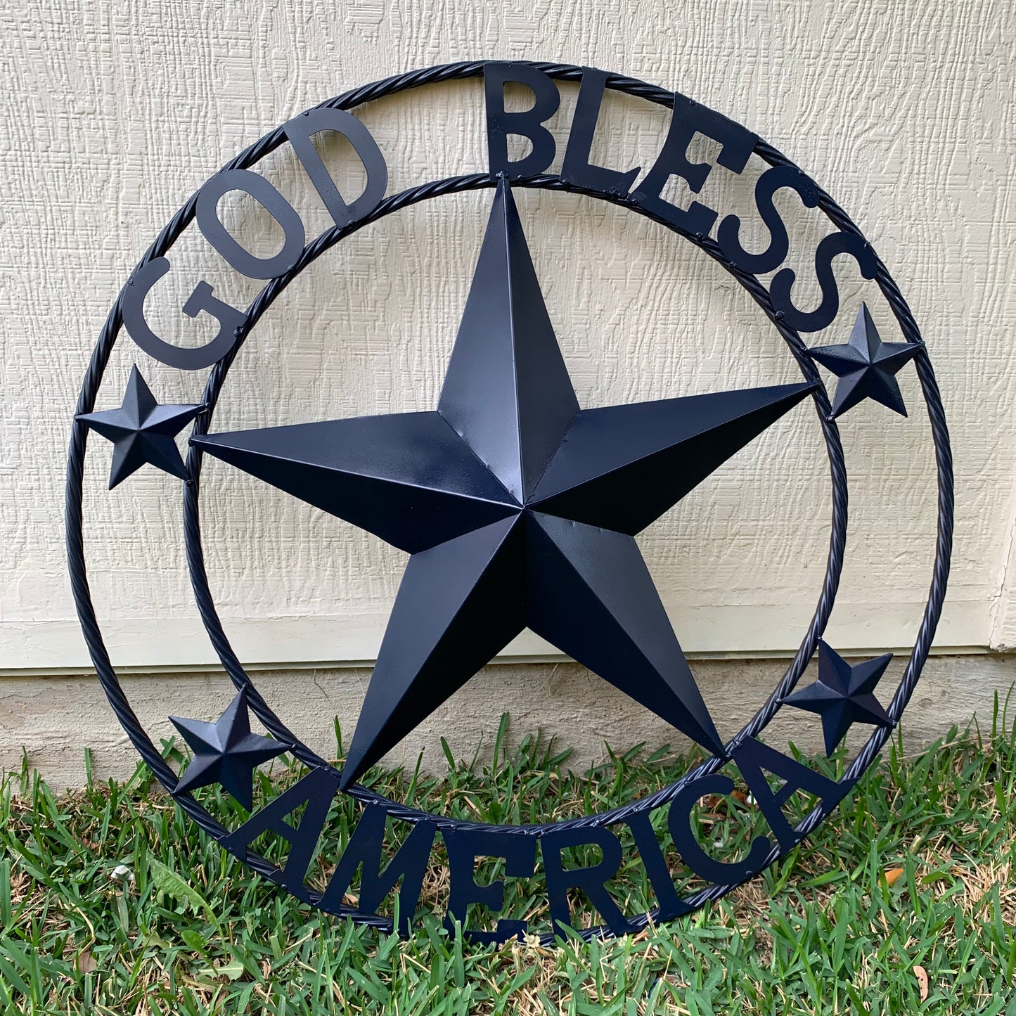 GOD BLESS AMERICA NAVY BLUE METAL BARN STAR RING ART WESTERN HOME DECOR NEW-#EH10131