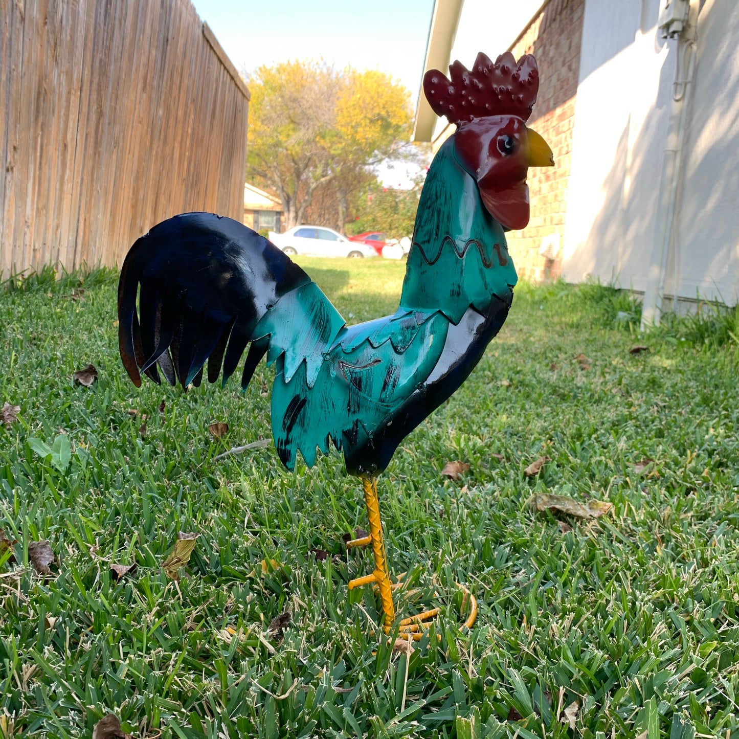 #34-041 RUSTIC TURQUOISE ROOSTER 20",30",40" CHICKEN GARDEN ANIMAL SCULPTURE METAL DECOR ORNAMENT HANDMADE