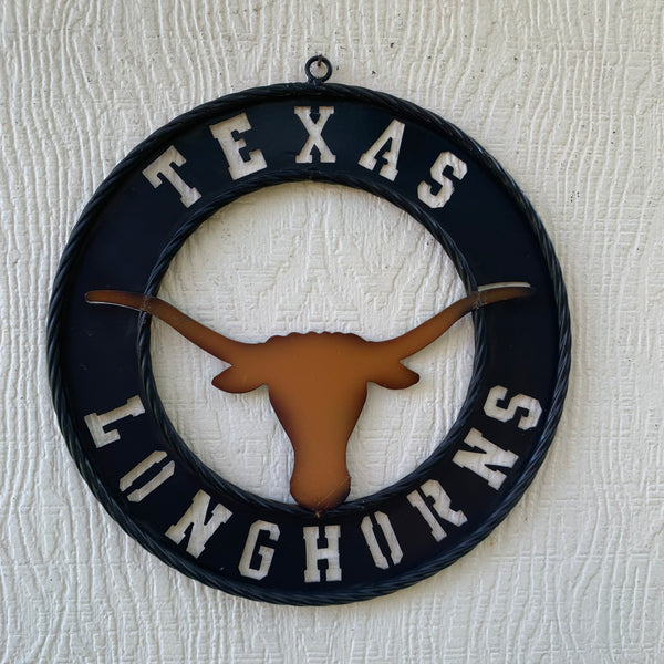 TEXAS LONGHORNS WIDE BAND RING METAL CUSTOM VINTAGE CRAFT WALL ART TEAM SIGN HANDMADE