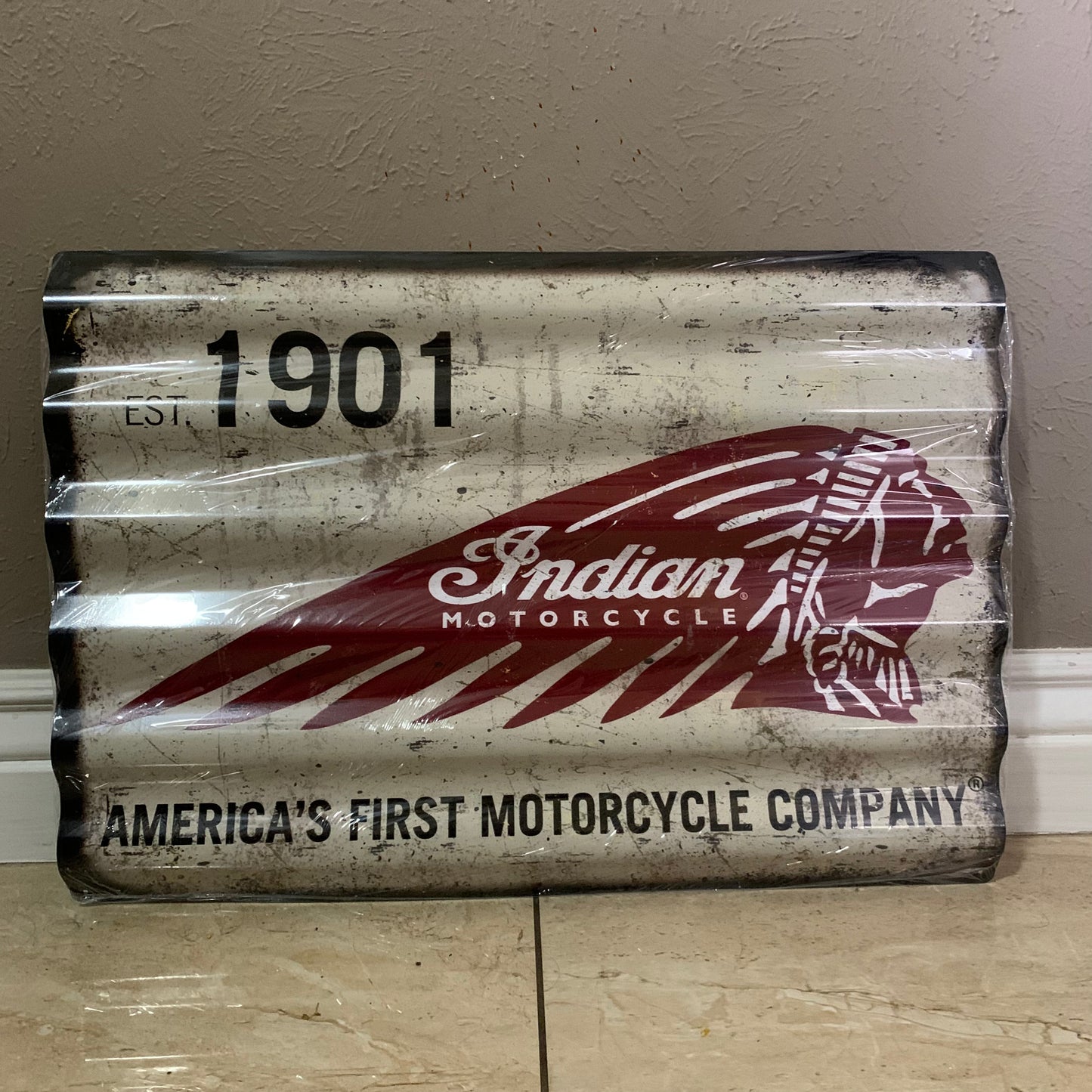 INDIAN MOTORCYCLES TIN METAL SIGN 24"X18" CORRUGATED WESTERN HOME DECOR ITEM#COIND