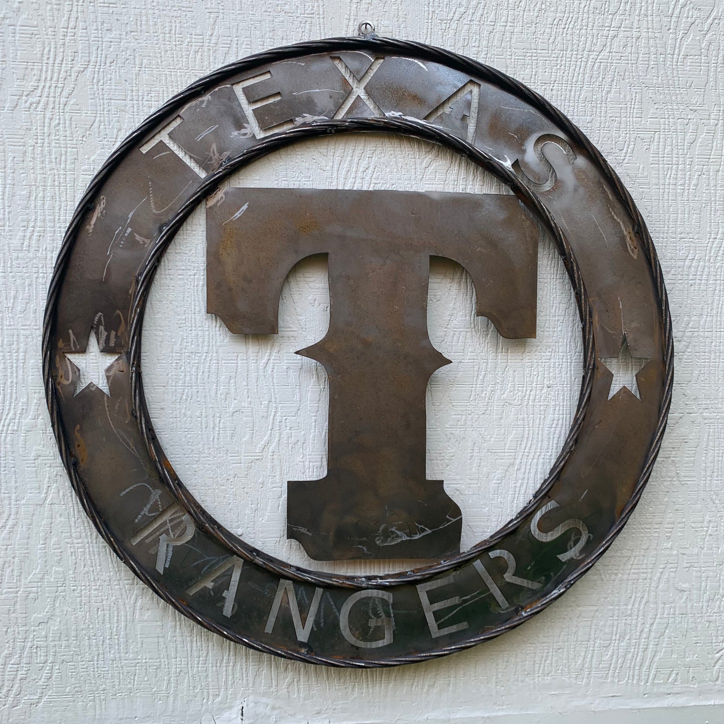 12", 18", 24", 32" TEXAS RANGERS CUSTOM RAW METAL VINTAGE CRAFT TEAM SIGN WIDE BAND RING DISC HANDMADE
