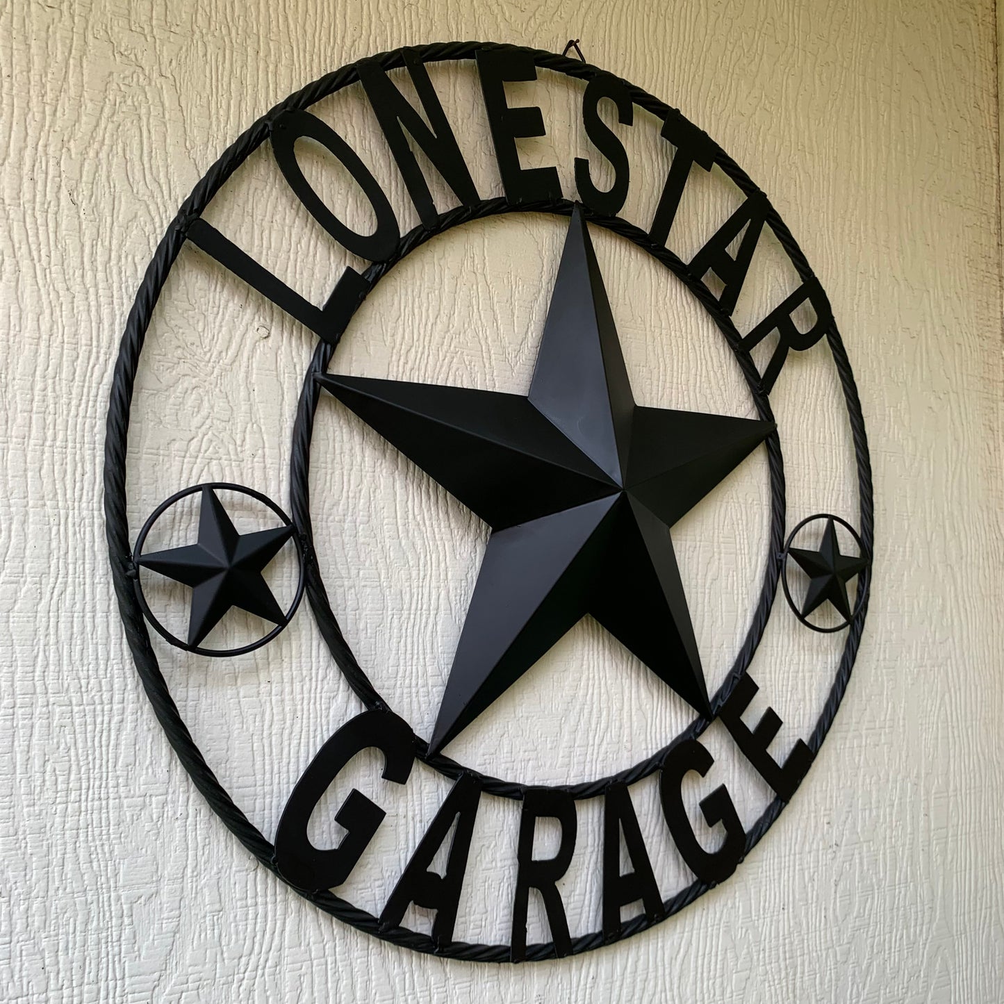 LONESTAR GARAGE STYLE CUSTOM BARN NAME STAR LONESTAR GARAGE METAL NAME BARN STAR WITH TWISTED ROPE RING 3d STAR ART WESTERN HOME DECOR RUSTIC BROWN
