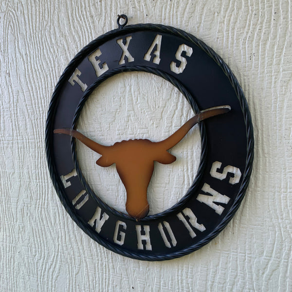 TEXAS LONGHORNS WIDE BAND RING METAL CUSTOM VINTAGE CRAFT WALL ART TEAM SIGN HANDMADE