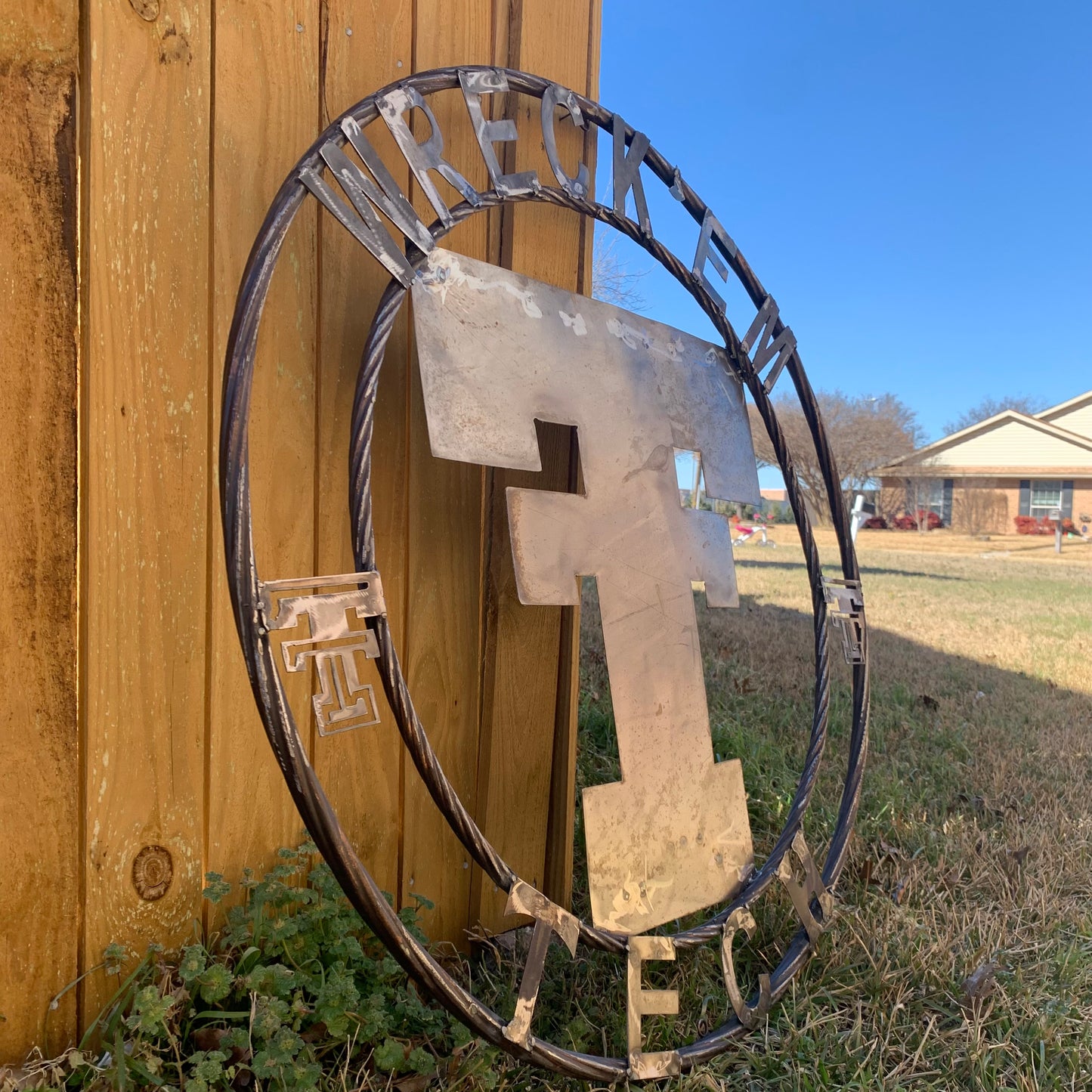 12",18",24",32",36" WRECKEM TEXAS TECH RAW METAL CUSTOM VINTAGE CRAFT METAL TEAM SIGN HANDMADE