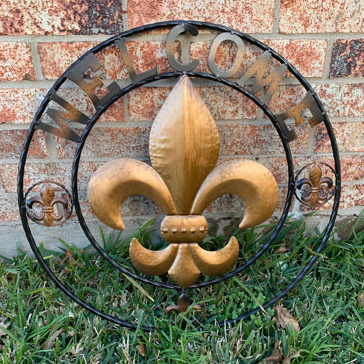 24", 32" WELCOME FLEUR DE LIS METAL WALL ART WESTERN HOME DECOR GOLD & BLACK #EH10251