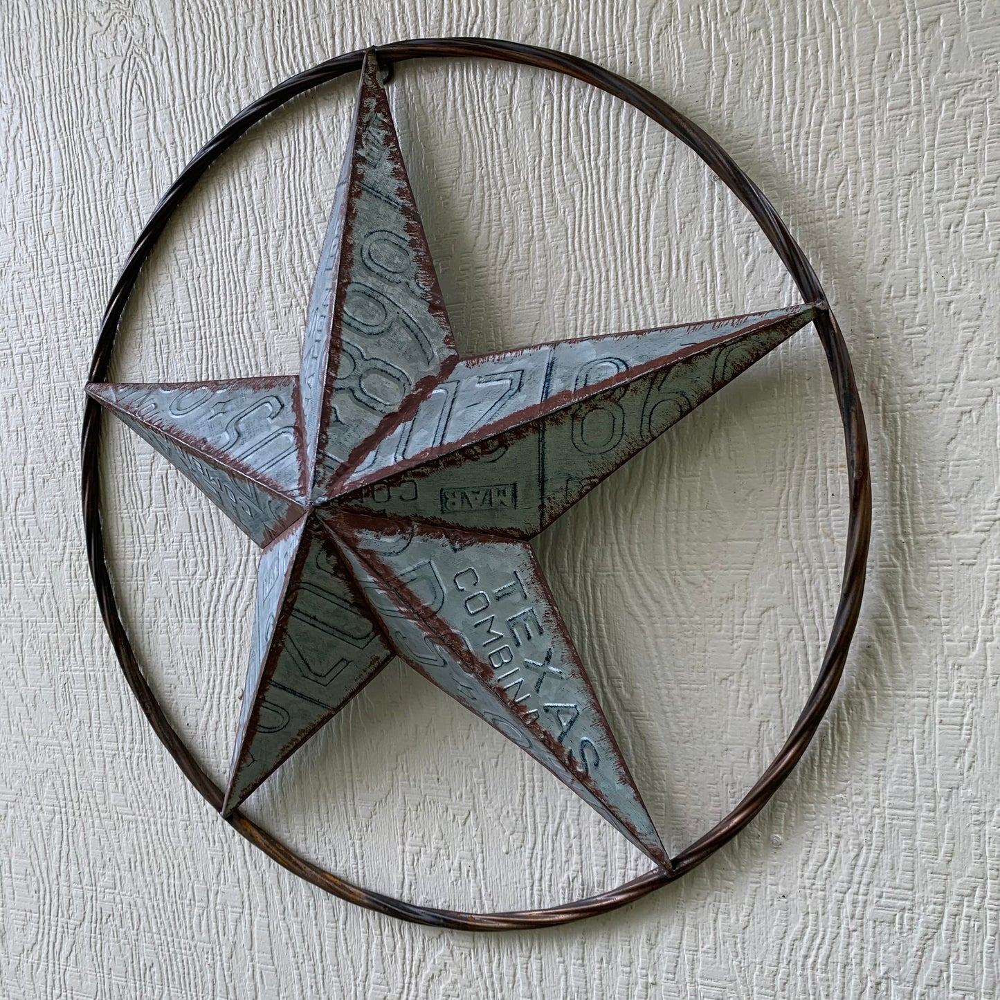 #RT6161 GALVANIZED TEXAS LICENSE PLATE STAR BARN METAL WESTERN HOME DECOR HANDMADE NEW