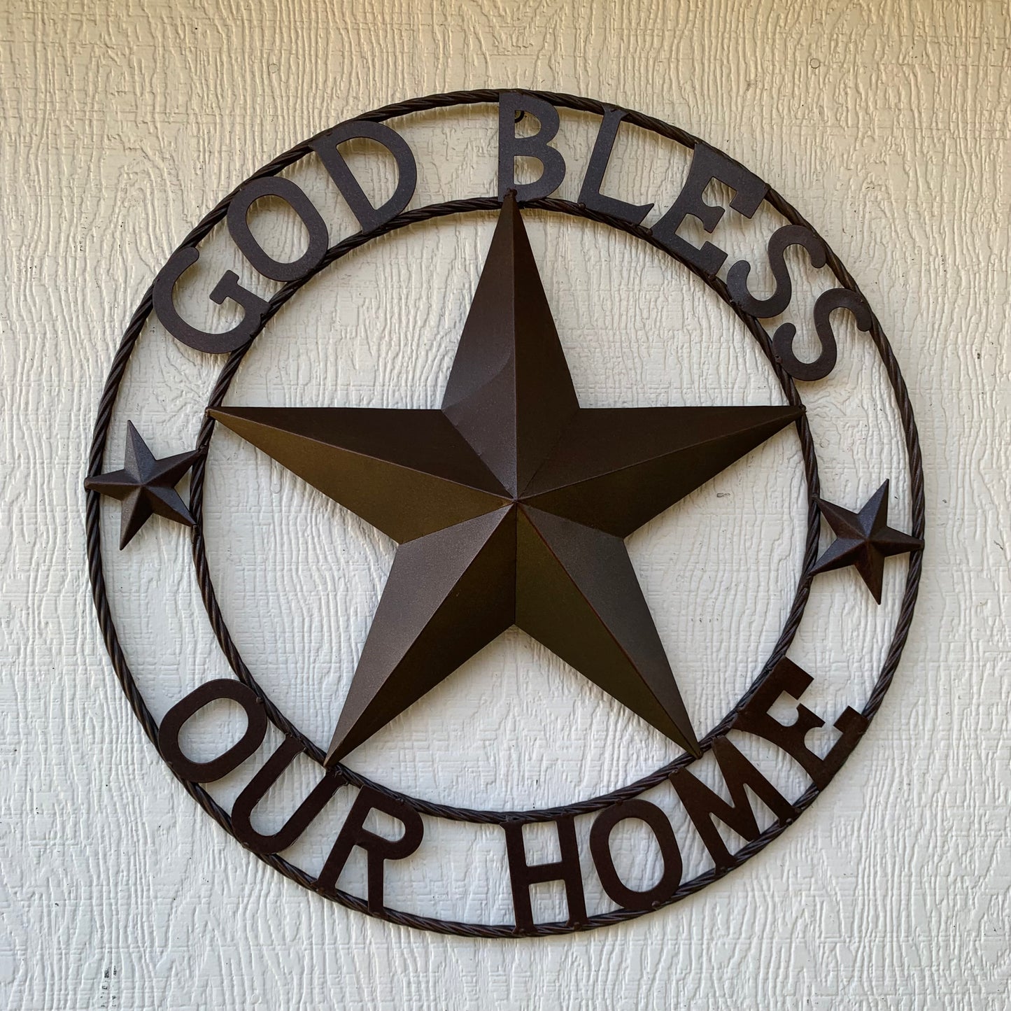 GOD BLESS OUR HOME BARN METAL STAR TWISTED ROPE RING WESTERN HOME DECOR RUSTIC BRONZE HANDMADE NEW #EH11021
