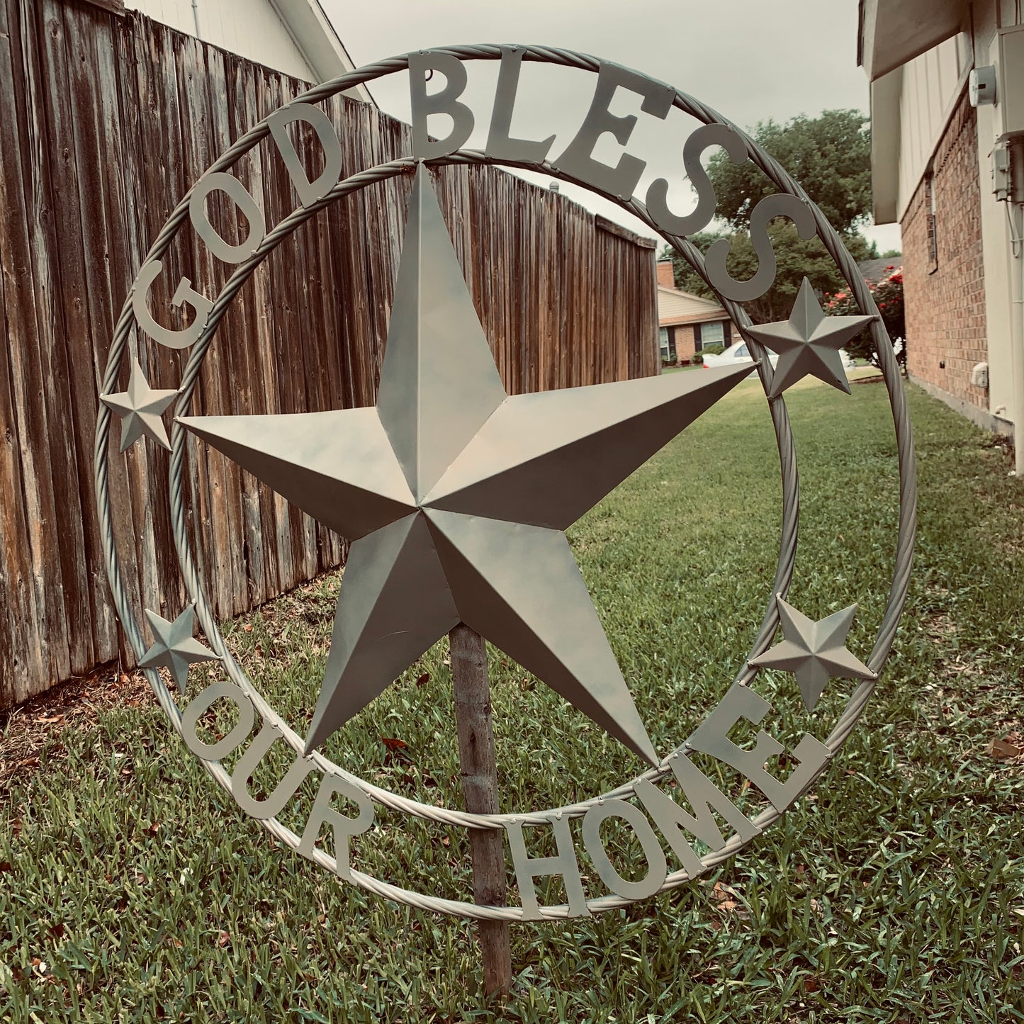 GOD BLESS OUR HOME RUSTIC BEIGE BARN METAL STAR ROPE RING WALL ART WESTERN HOME DECOR HANDMADE NEW #EH11686