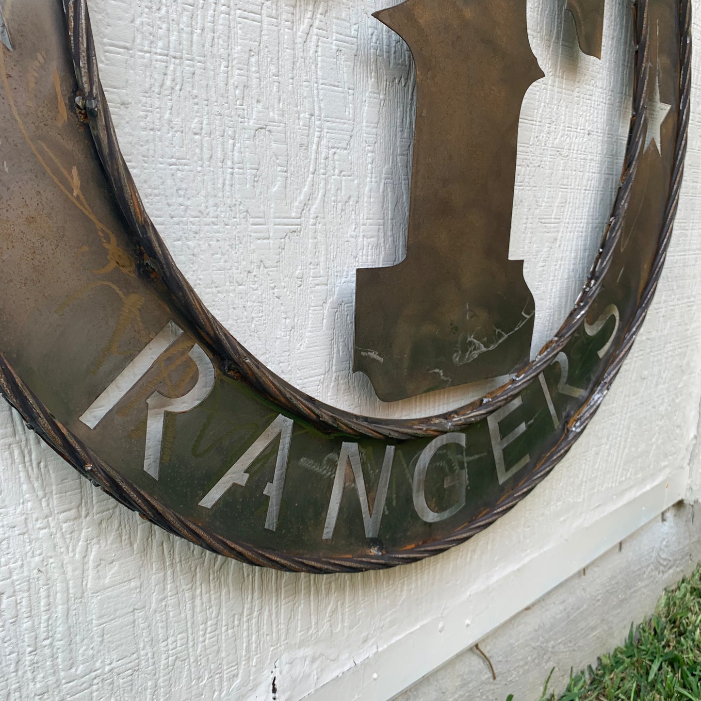 12", 18", 24", 32" TEXAS RANGERS CUSTOM RAW METAL VINTAGE CRAFT TEAM SIGN WIDE BAND RING DISC HANDMADE