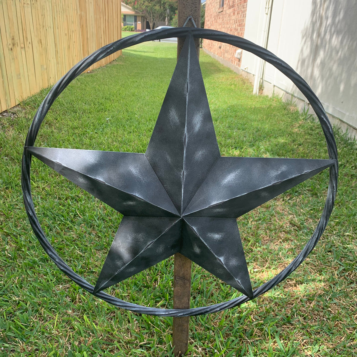 RUSTIC BLACK DISTRESSED TWO TONE BARN LONE STAR ROPE RING METAL WALL ART WESTERN HOME DECOR HANDMADE