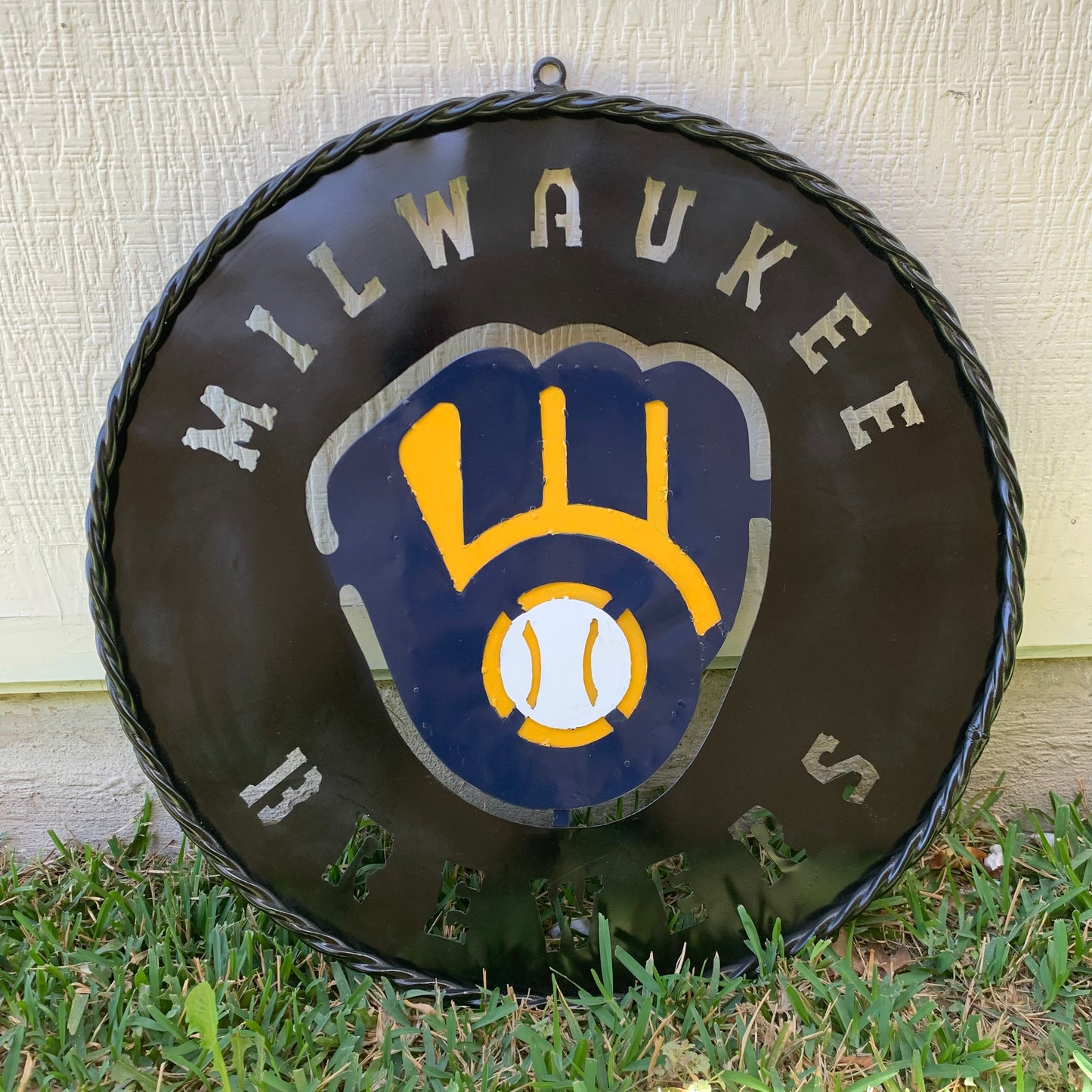 24" MILWAUKEE BREWERS WIDE BAND DISC CUSTOM METAL VINTAGE CRAFT TEAM SPORTS SIGN HANDMADE
