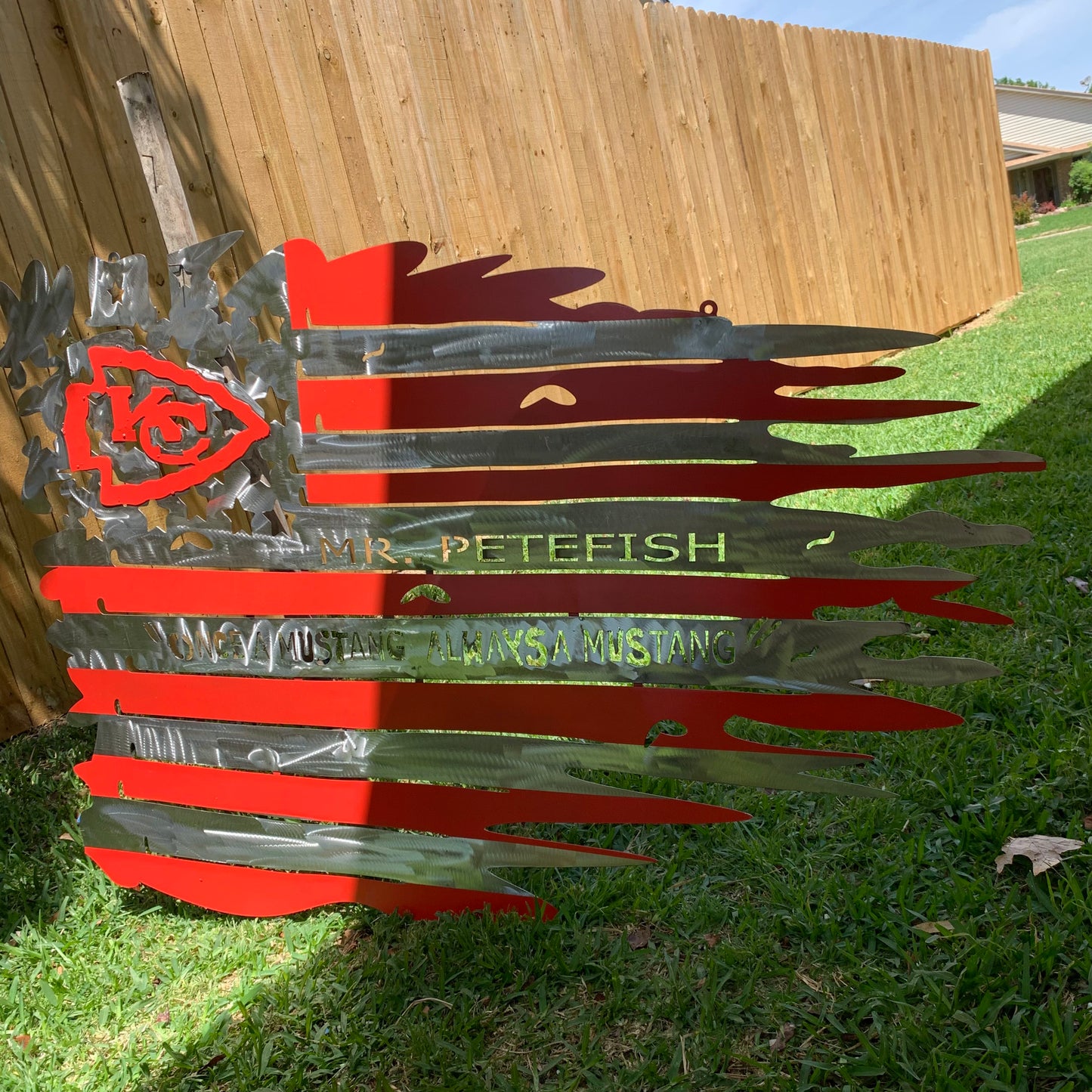 CUSTOM NAME KANSAS CITY CHIEFS METAL TATTERED FLAG CUSTOM VINTAGE CRAFT WALL ART HANDMADE