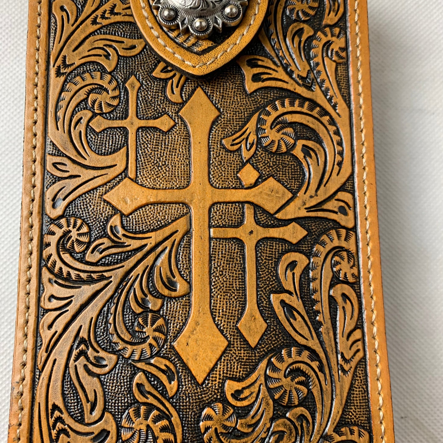 7" COWBOY PRAYER CROSS TAN BROWN  LEATHER POUCH EXTRA LARGE  BELT LOOP HOLSTER CELL PHONE CASE UNIVERSAL OVERSIZE #EH12968