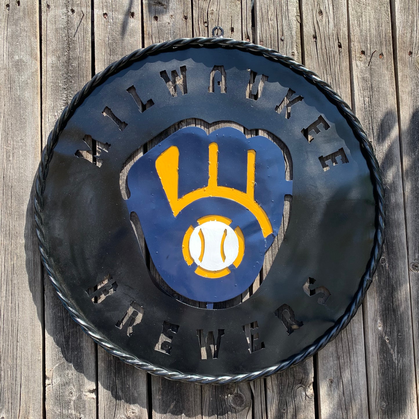 24" MILWAUKEE BREWERS WIDE BAND DISC CUSTOM METAL VINTAGE CRAFT TEAM SPORTS SIGN HANDMADE