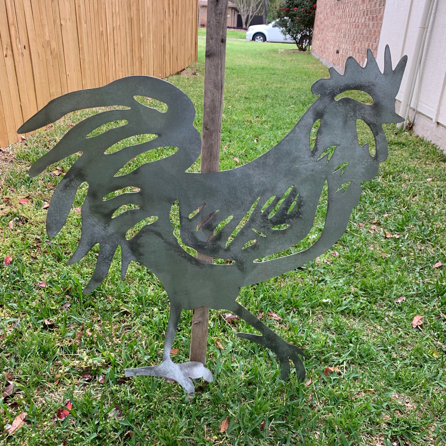 28"  X 28" CUSTOM ROOSTER LASERCUT ART WITH RING DESIGN WESTERN METAL ANIMAL ART HOME WALL DECOR BRAND NEW
