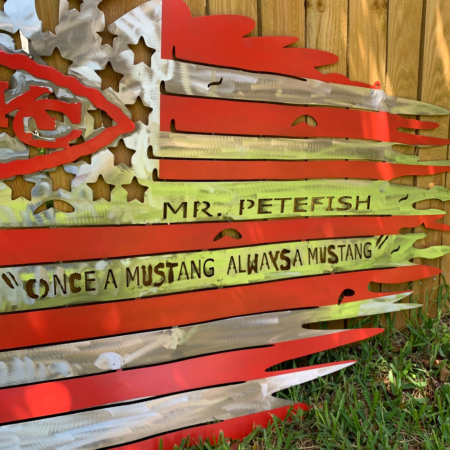 CUSTOM NAME KANSAS CITY CHIEFS METAL TATTERED FLAG CUSTOM VINTAGE CRAFT WALL ART HANDMADE