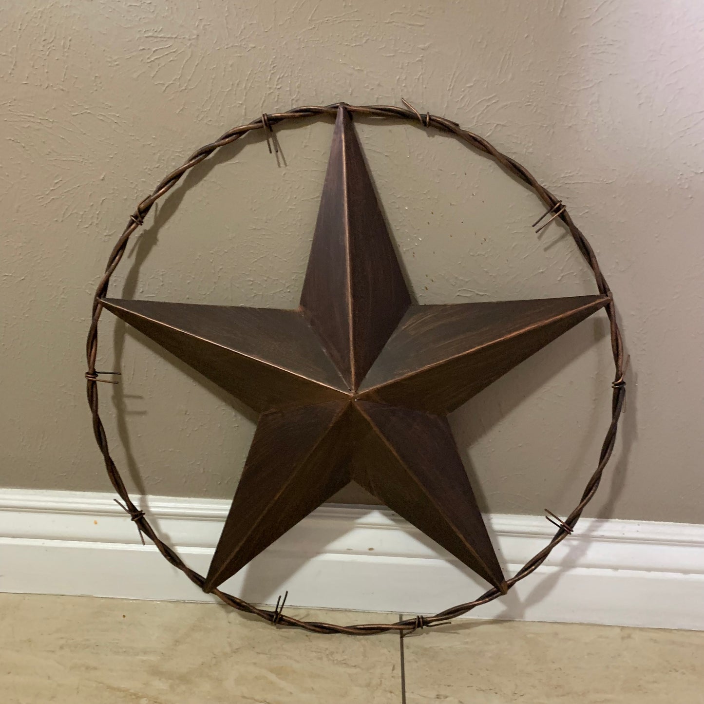 24" BARBWIRE TWISTED RING METAL WALL ART WESTERN HOME DECOR RUSTIC BRONZE COPPER #A10024