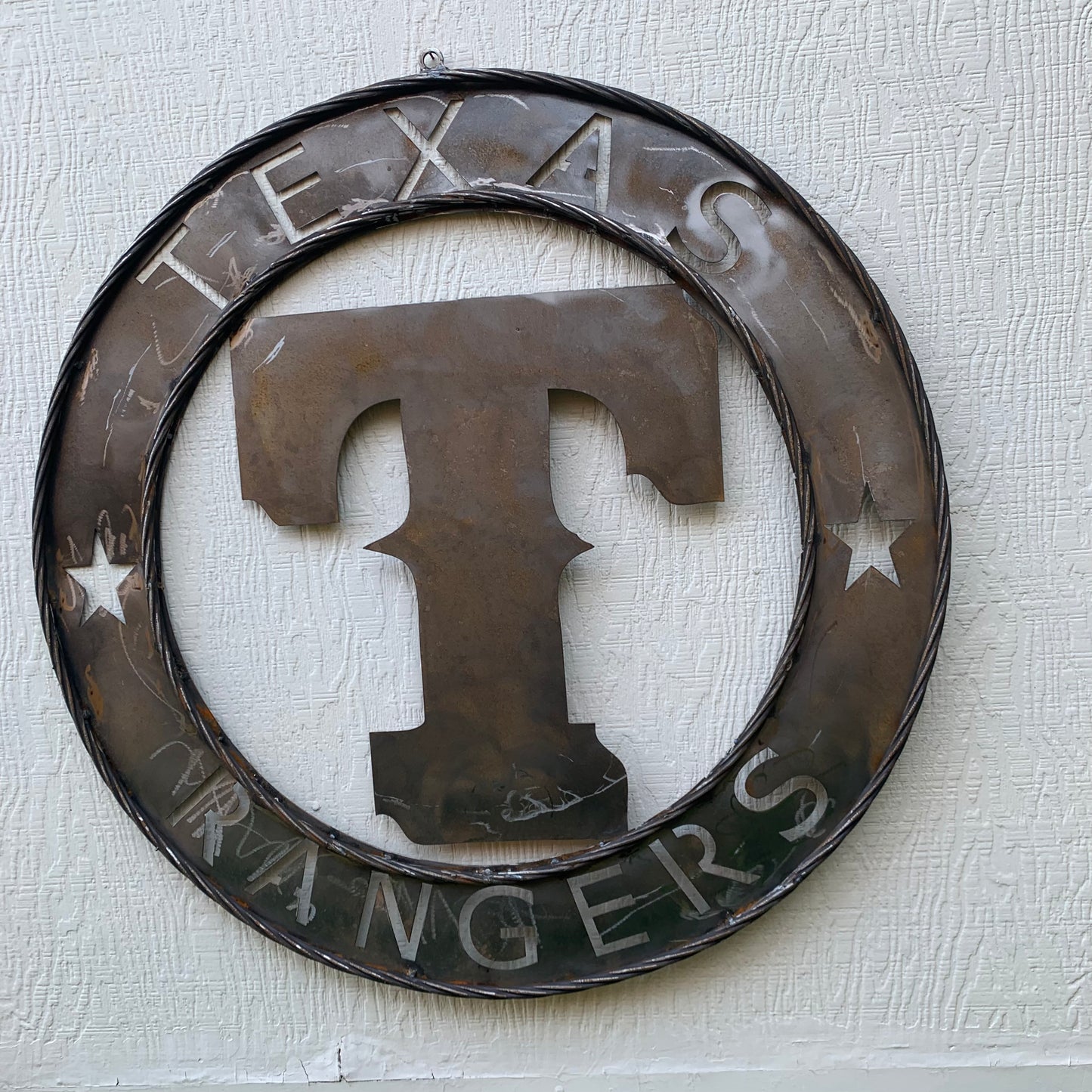 12", 18", 24", 32" TEXAS RANGERS CUSTOM RAW METAL VINTAGE CRAFT TEAM SIGN WIDE BAND RING DISC HANDMADE