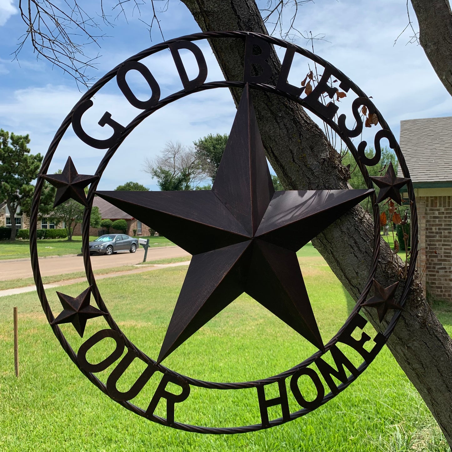 GOD BLESS OUR HOME BARN STAR METAL LONE STAR TWISTED ROPE RING WESTERN HOME DECOR HANDMADE #EH11040